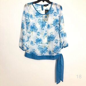 Abody floral blue sheer blouse